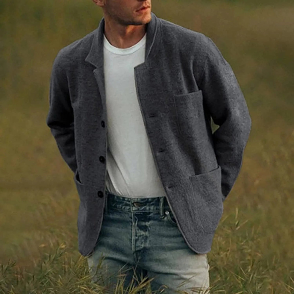 Men's Dark Gray Casual Button-Down Jacket for Fall and Winter Dark Gray