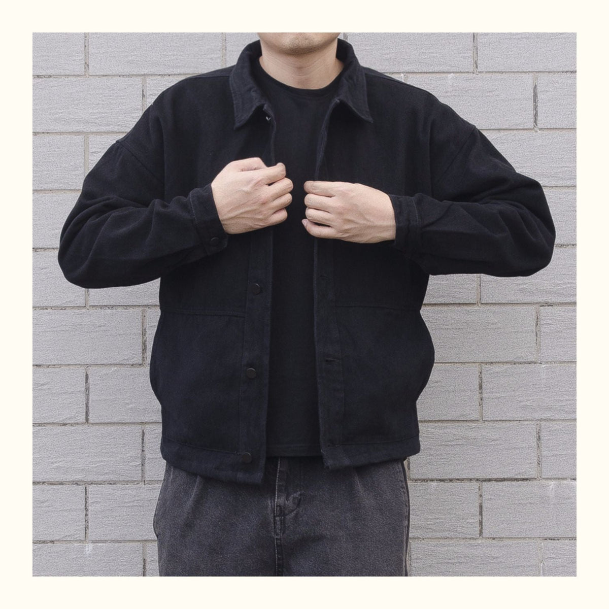 Men's Black Casual Button-Down Jacket for Fall and Winter