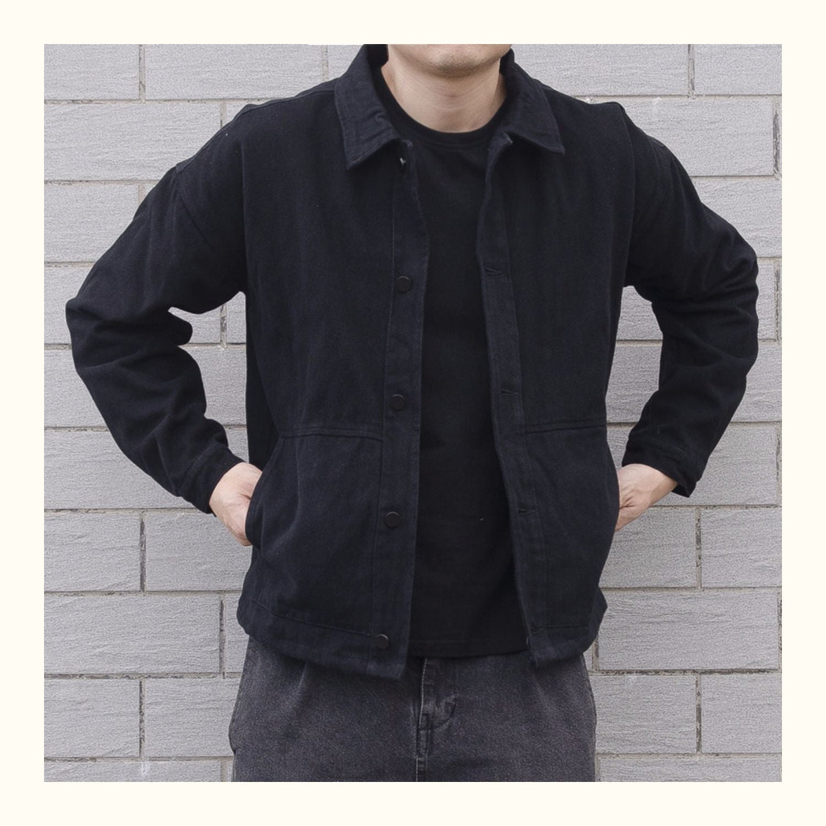 Men's Black Casual Button-Down Jacket for Fall and Winter