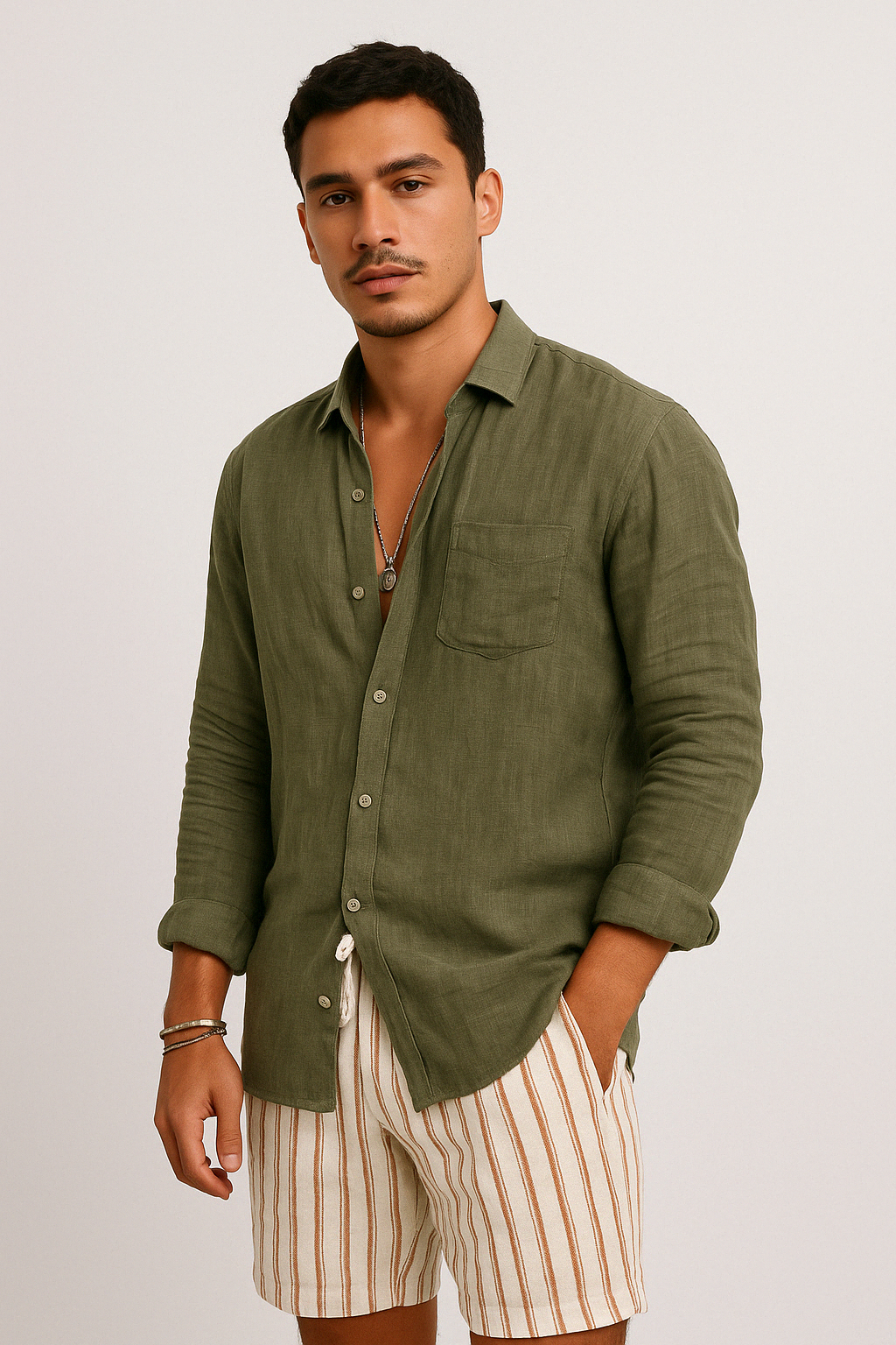 Men's Multi-Color Casual Button-Down Shirt for Fall and Winter Green
