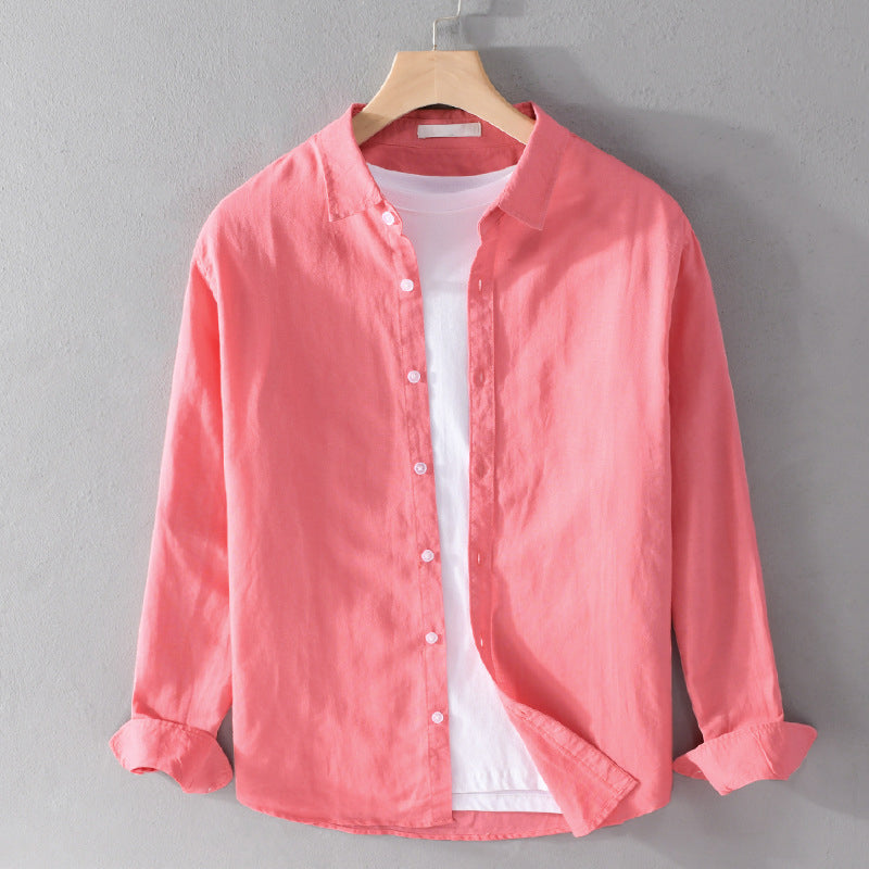 Men's Red Casual Button-Down Shirt for Fall and Winter Everyday Wear Red