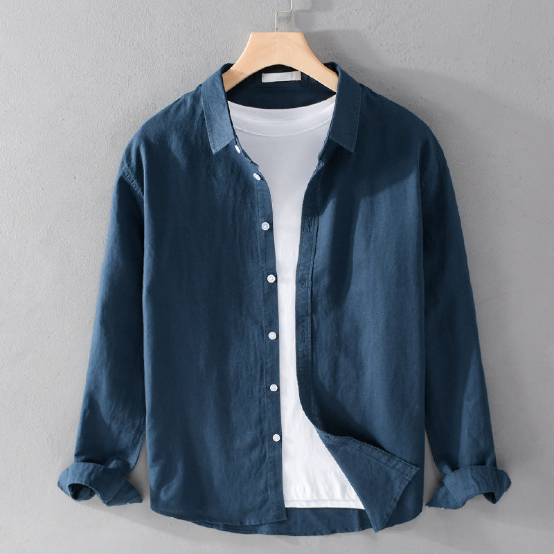 Men's Red Casual Button-Down Shirt for Fall and Winter Everyday Wear Navy