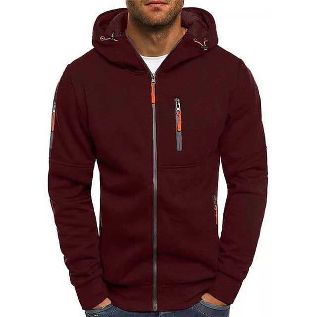 Men's Casual Cotton Zip-Up Hoodie for Fall and Winter Everyday Wear Red