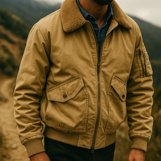 Men's Stylish Classic Bomber Jacket with Fleece Collar for Daily Use