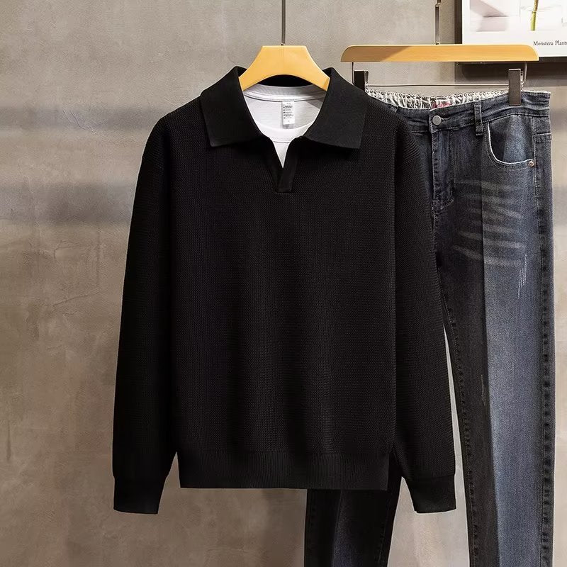 Men's Collared Pullover Sweater for Fall and Winter Everyday Wear Black
