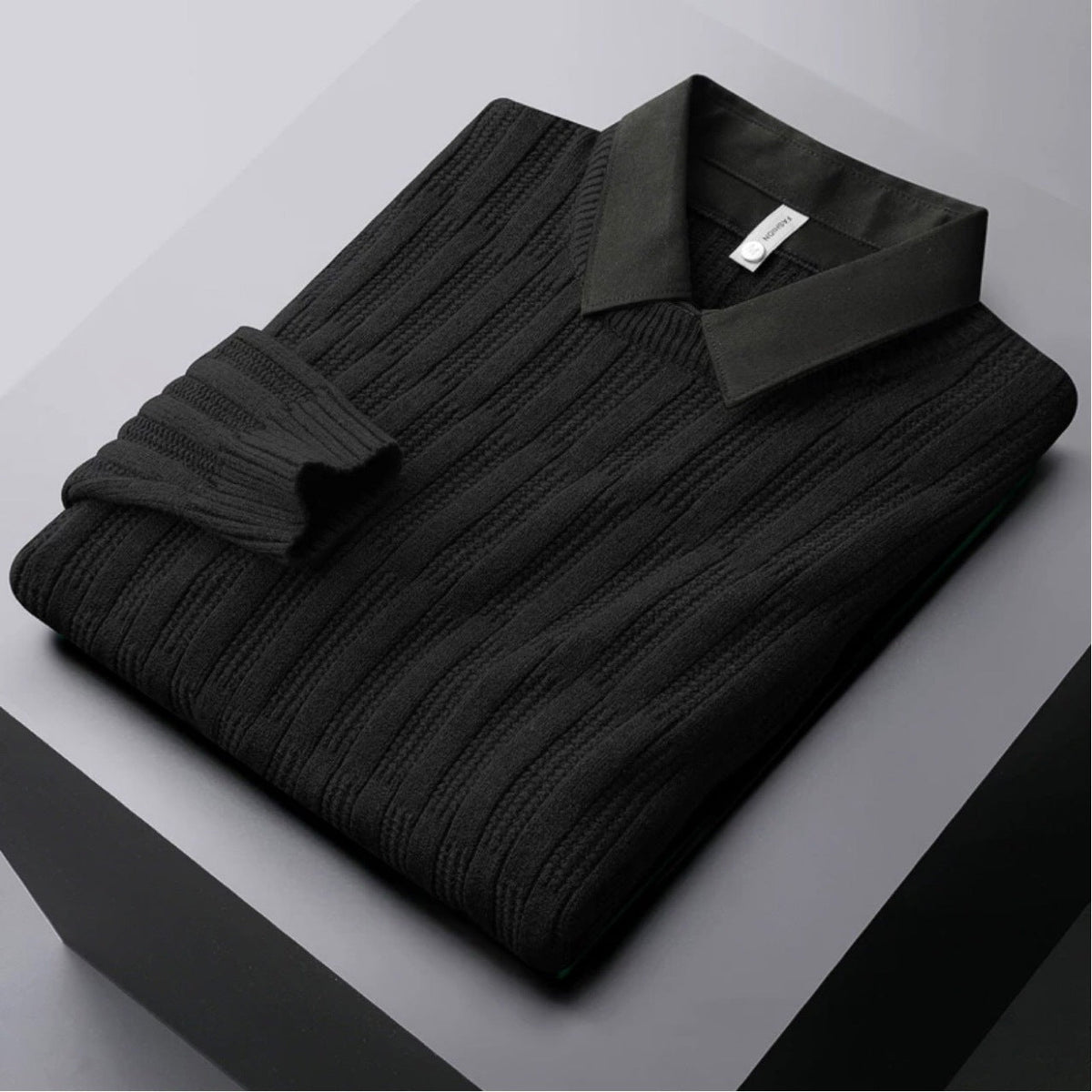 Men's Collared Ribbed Sweater for Fall and Winter Everyday Wear Black