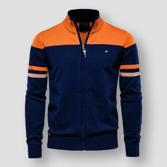 Men's Color Block Zip-Up Jacket with Zip-up front for easy wear. Orange