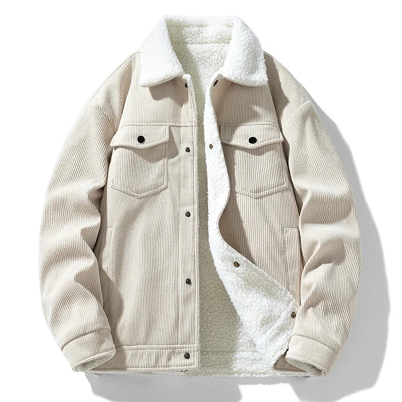 Men's Corduroy Button-Up Jacket with Snap-button front for Daily Use Stone Beige