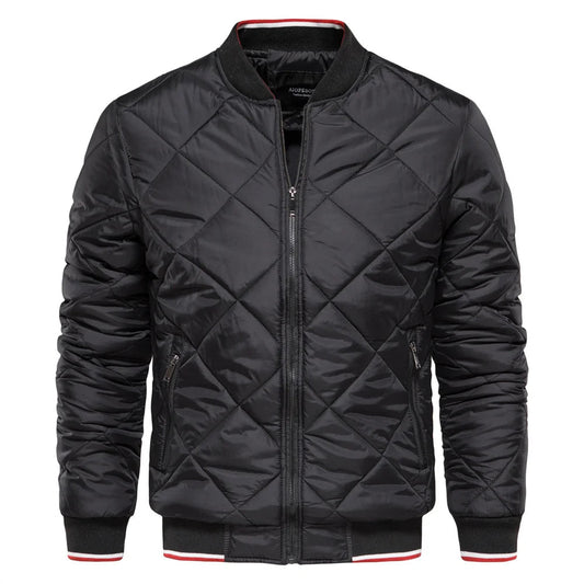 Men's Diamond Quilted Bomber Jacket for Fall and Winter Everyday Wear Black