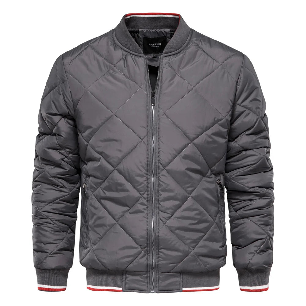 Men's Diamond Quilted Bomber Jacket for Fall and Winter Everyday Wear Gray