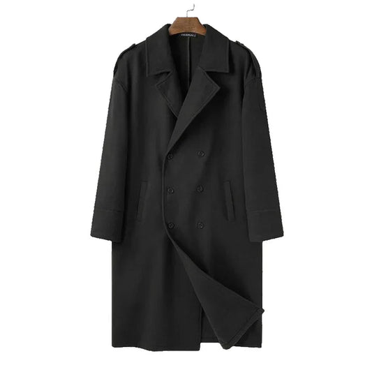 Men's Multi-Color Double-Breasted Long Coat for Fall and Winter Black
