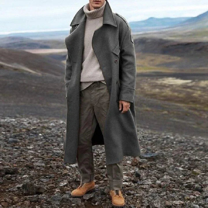 Men's Multi-Color Double-Breasted Long Coat for Fall and Winter Gray