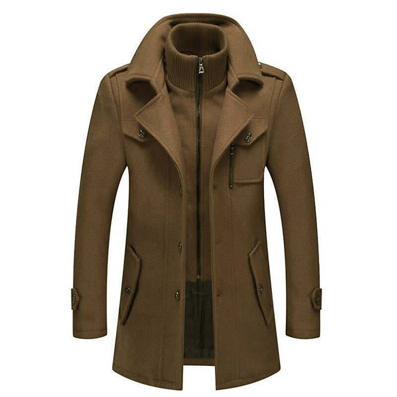Men's Double-Breasted Pea Coat for Fall and Winter Everyday Wear Brown