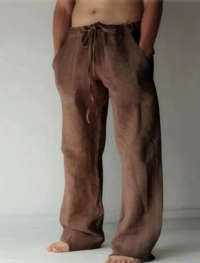 Men's Drawstring Wide Leg Trousers for Fall and Winter Everyday Wear Brown