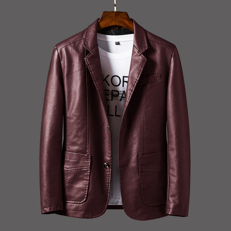 Men's Stylish Durable Leather Jacket for Fall Outerwear Wine Red