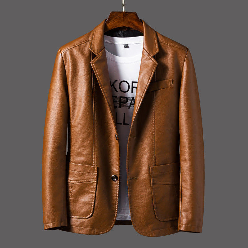 Men's Stylish Durable Leather Jacket for Fall Outerwear Brown