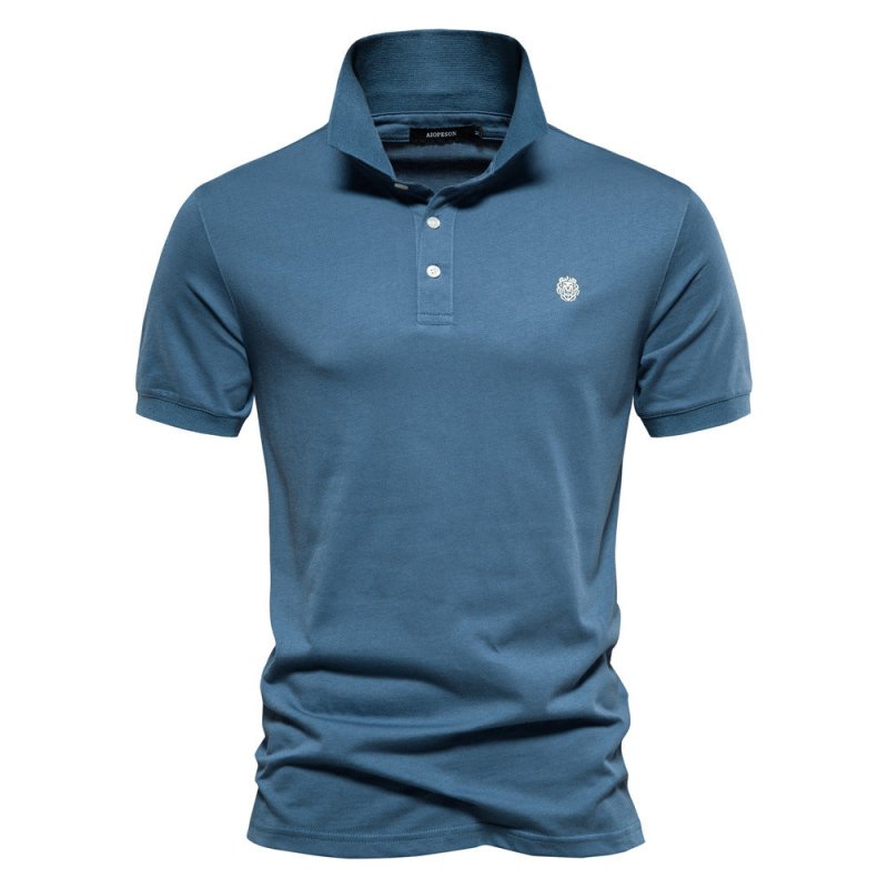 Men's Fitted Casual Polo Shirt for Fall and Winter Everyday Wear Blue