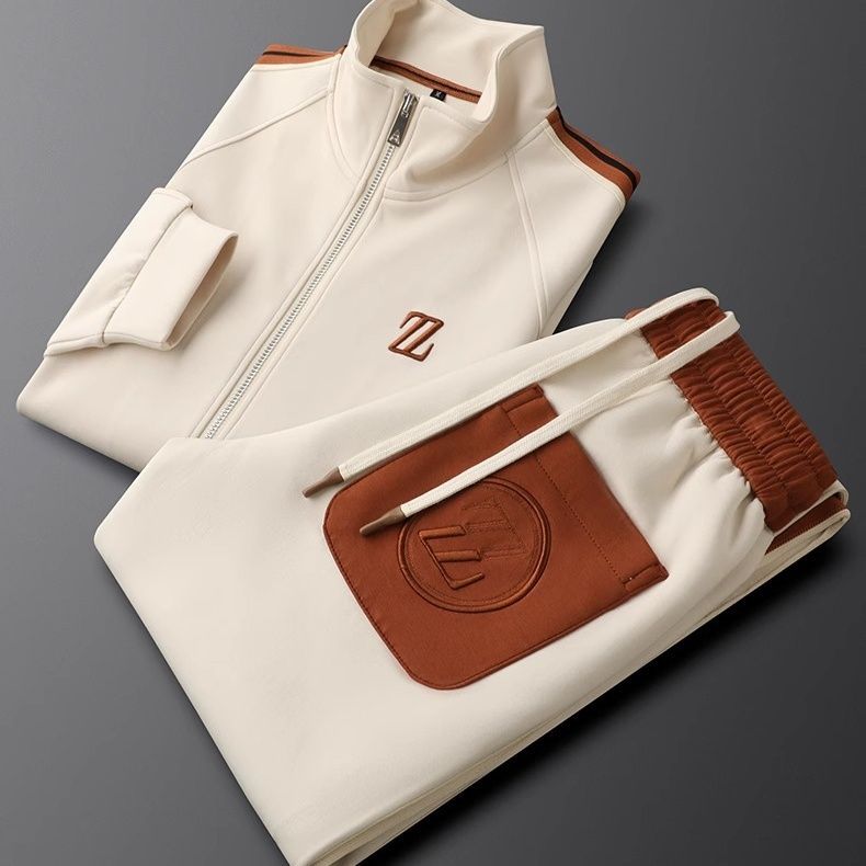 Men's Flexible Sport Tracksuit Set for Fall and Winter Everyday Wear Legacy Cream