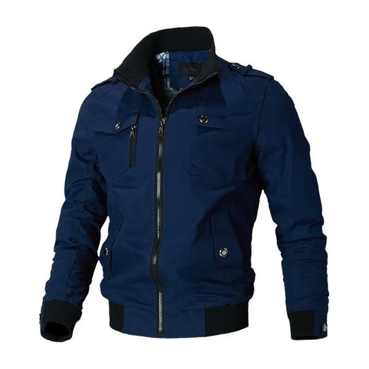 Men's Full Zip Bomber Jacket for Fall and Winter Everyday Wear Blue