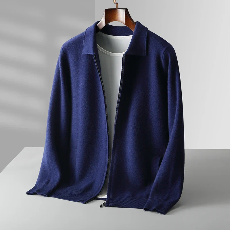 Men's Full Zip Collared Sweater Jacket for Daily Use Warm
