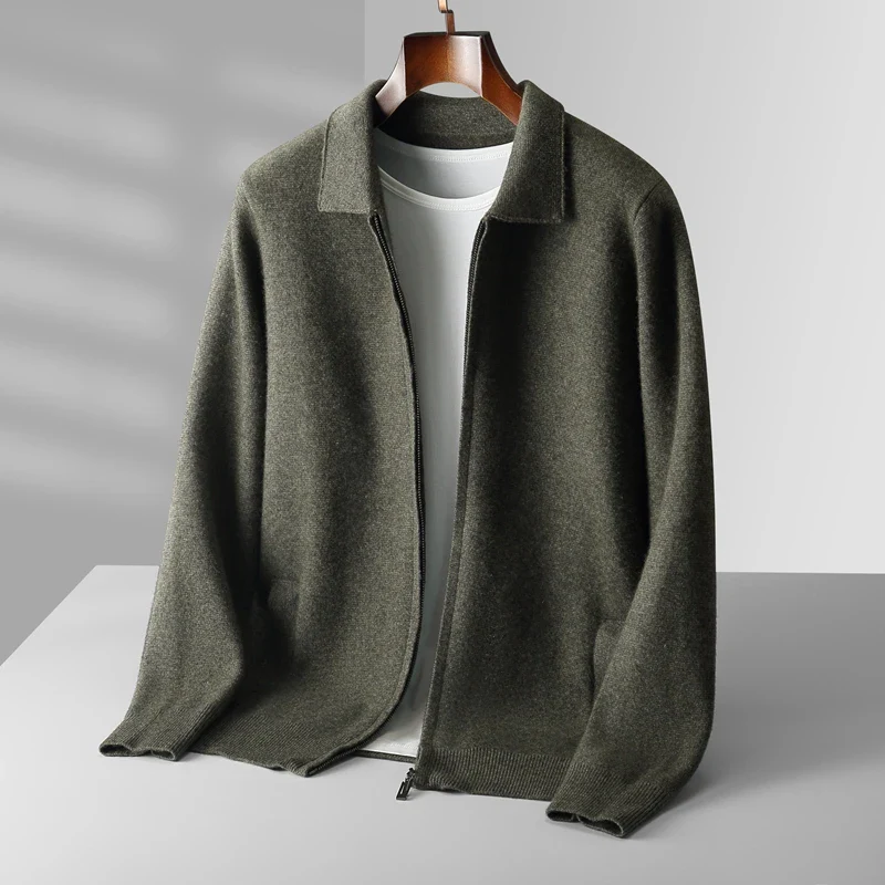 Men's Full Zip Collared Sweater Jacket for Daily Use Warm