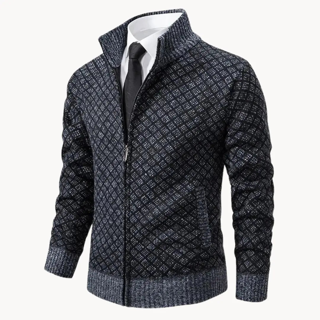 Men's Full-Zip Stand Collar Sweater Jacket for Daily Use Grey