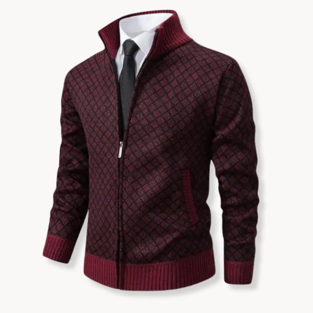 Men's Full-Zip Stand Collar Sweater Jacket for Daily Use Red