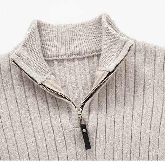 Men's Half-Zip Ribbed Sweater for Fall and Winter Everyday Wear