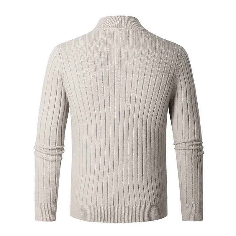 Men's Half-Zip Ribbed Sweater for Fall and Winter Everyday Wear