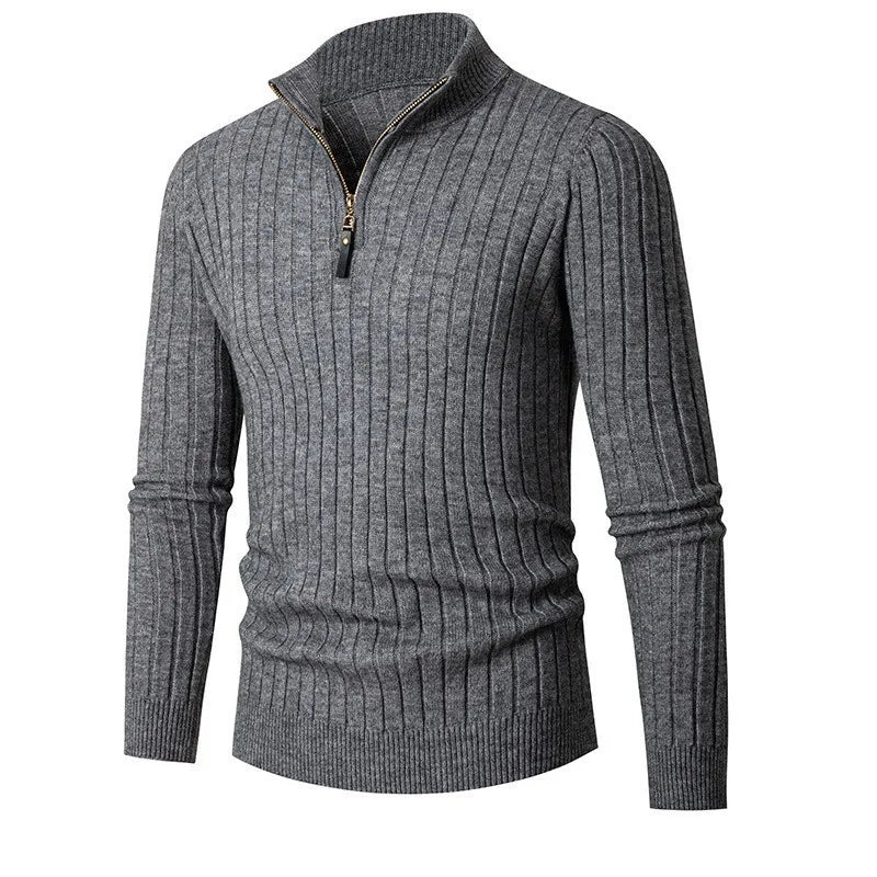 Men's Half-Zip Ribbed Sweater for Fall and Winter Everyday Wear Dark Gray