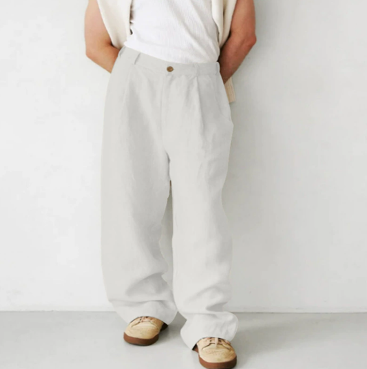Men's High-Waisted Pleated Dress Trousers for Daily Use Light Gray