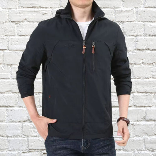 Men's Green Hooded Full Zip Jacket for Fall and Winter Everyday Wear