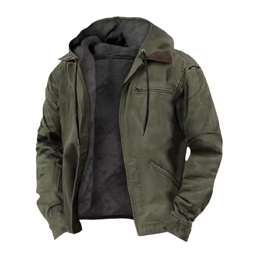 Men's Multi-Color Hooded Full Zip Jacket for Fall and Winter Olive Green