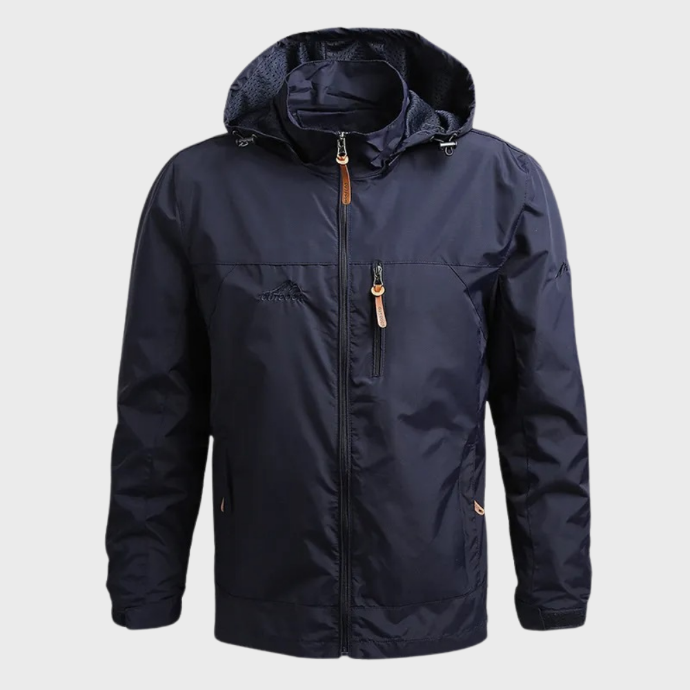 Men's Hooded Full Zip Outdoor Jacket for Fall and Winter Everyday Wear Blue