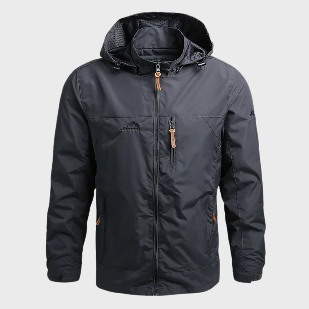 Men's Hooded Full Zip Outdoor Jacket for Fall and Winter Everyday Wear Gray