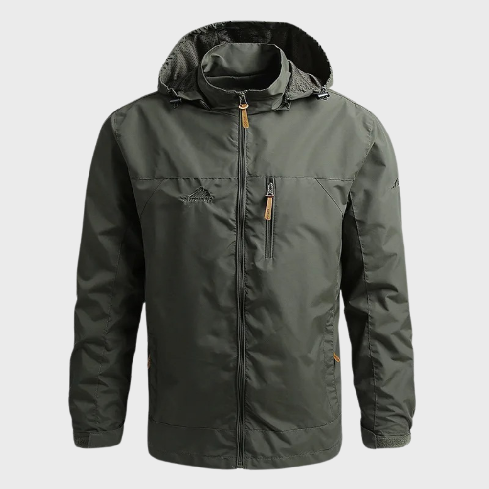 Men's Hooded Full Zip Outdoor Jacket for Fall and Winter Everyday Wear Army Green