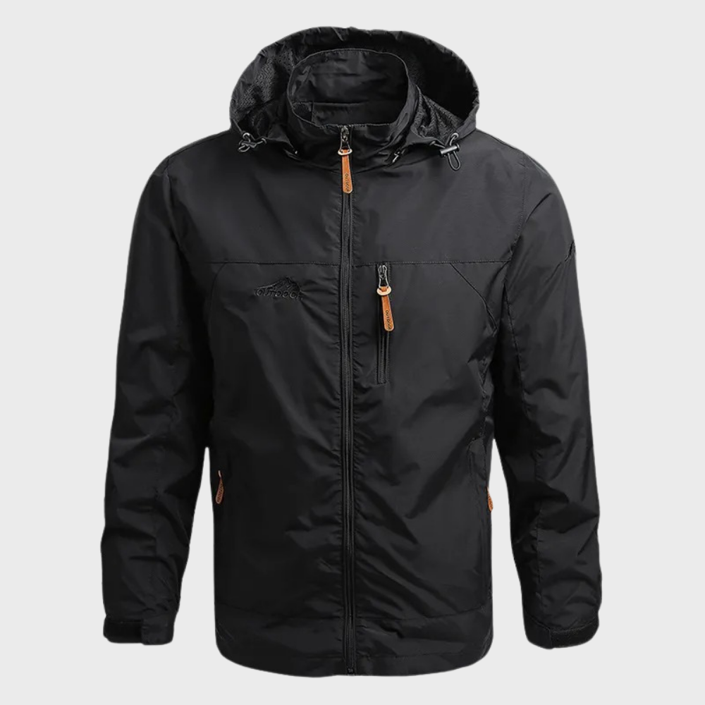 Men's Hooded Full Zip Outdoor Jacket for Fall and Winter Everyday Wear Black