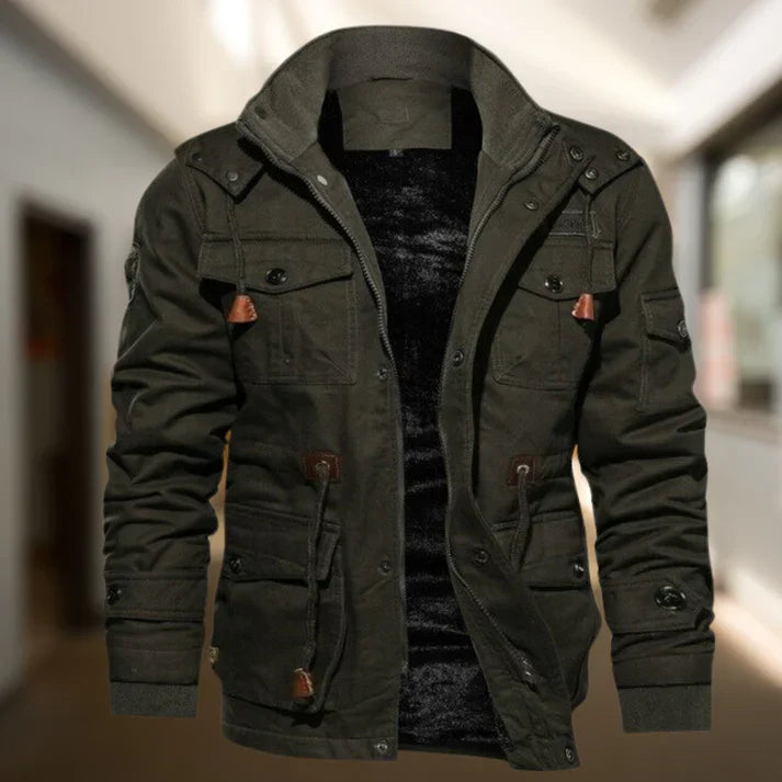 Men's Hooded Military Style Jacket for Fall and Winter Everyday Wear Olive Green