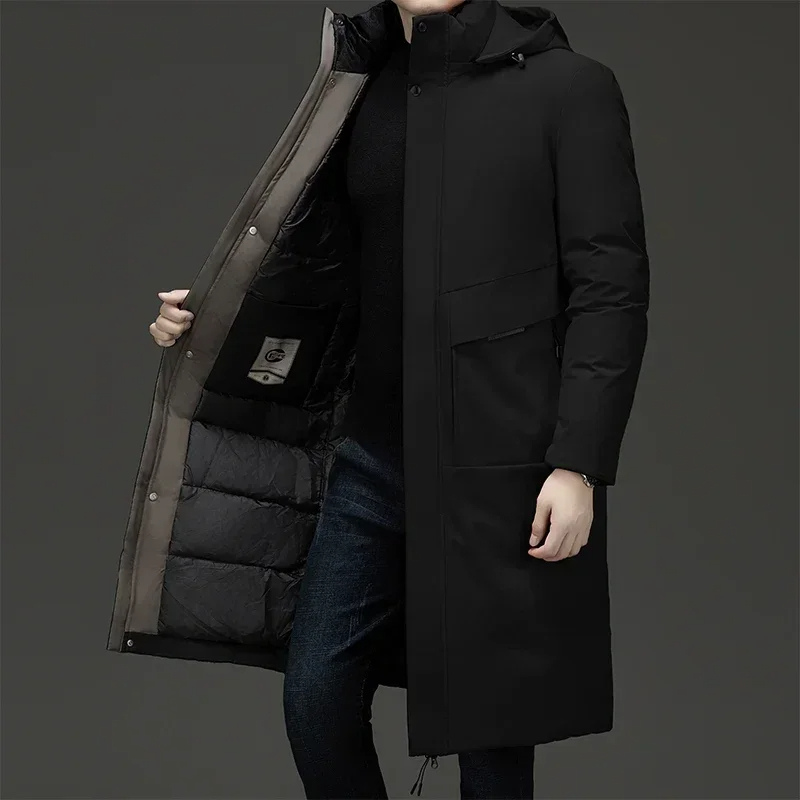 Men's Hooded Padded Long Coat for Warmth and Style for Daily Use Black