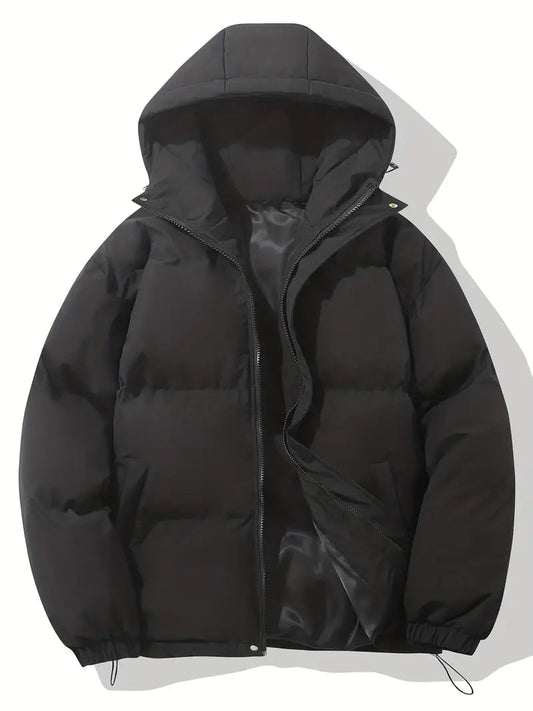 Men's Multi-Color Quilted Hooded Puffer Jacket for Fall and Winter Black
