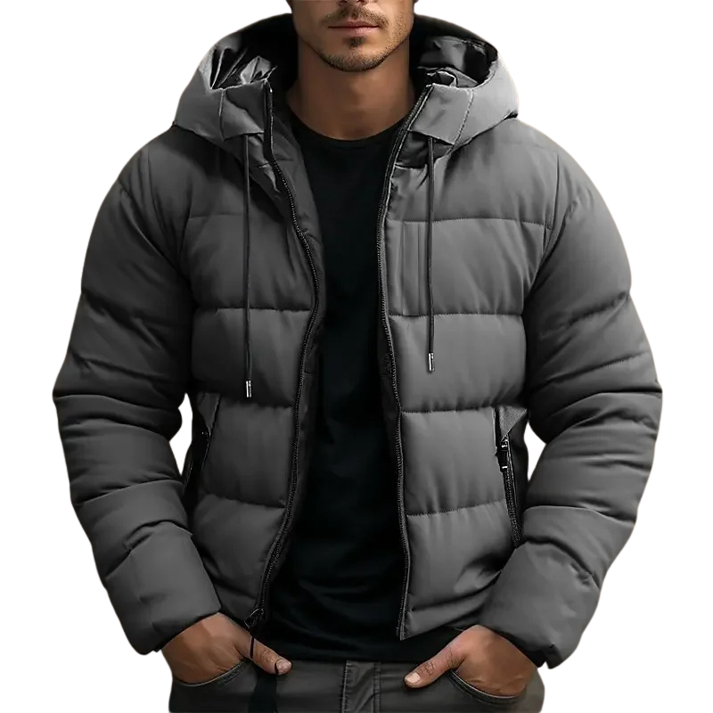 Men's Hooded Quilted Puffer Jacket for Fall and Winter Everyday Wear Gray