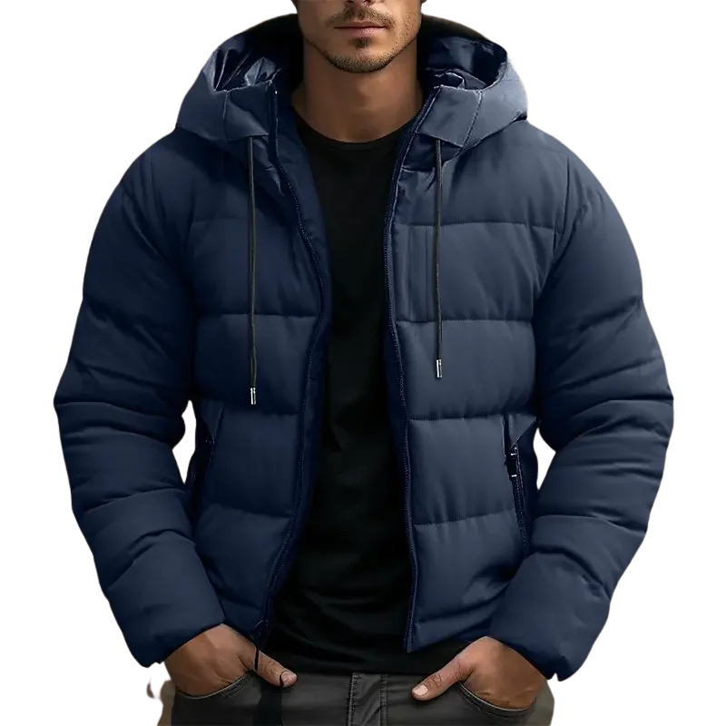 Men's Hooded Quilted Puffer Jacket for Fall and Winter Everyday Wear Navy Blue