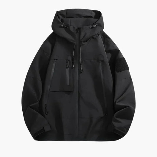 Men's Hooded Softshell Jacket with Zippered Pockets for Daily Use Black