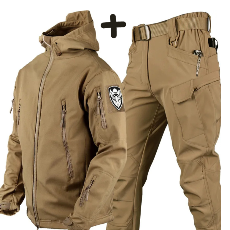 Men's Hooded Tactical Outfit for Fall and Winter Everyday Wear Khaki