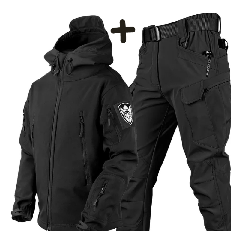 Men's Hooded Tactical Outfit for Fall and Winter Everyday Wear Black