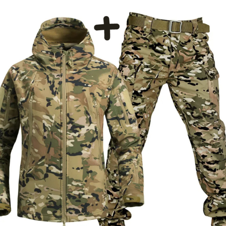 Men's Hooded Tactical Outfit for Fall and Winter Everyday Wear Brown Camouflage