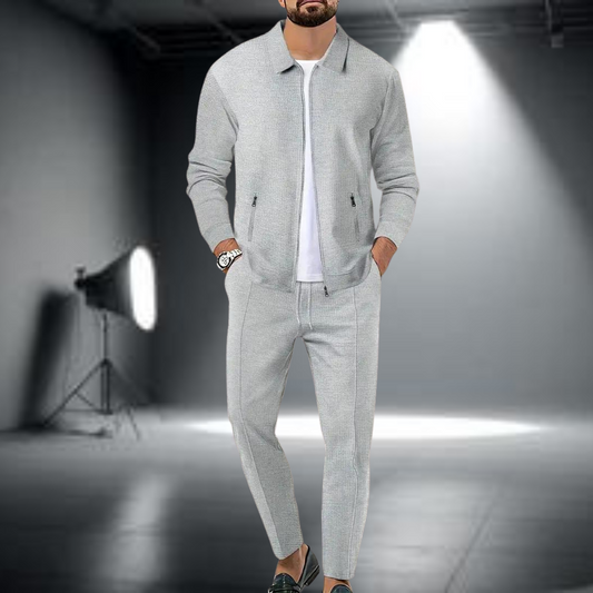 Men's Lightweight Sports Set – Trendy Zip-Up Jacket and Joggers Grey