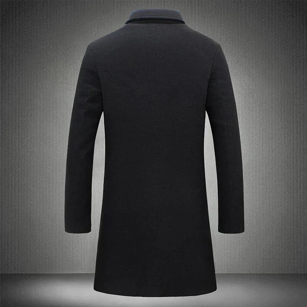 Men's Long Coat with Notched Lapel for Fall and Winter Everyday Wear