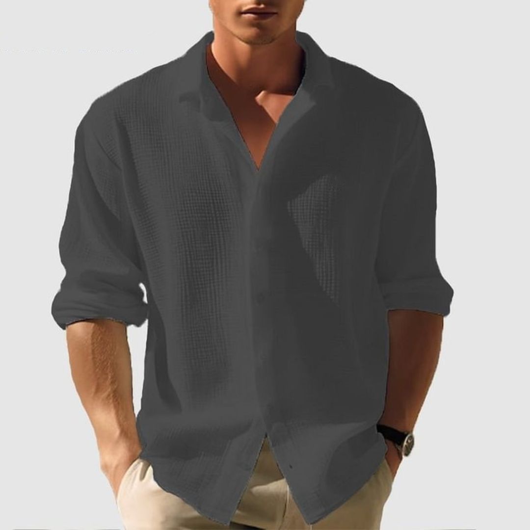 Men's Long Sleeve Button-Down Casual Shirt for Daily Use Black