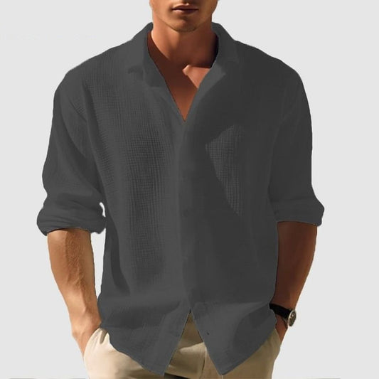 Men's Long Sleeve Button-Down Casual Shirt for Daily Use Black